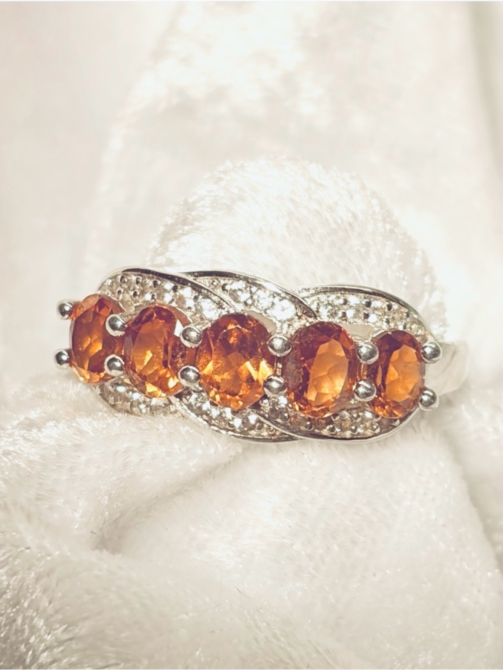 5 Stone Orange Citrines set in .925 Silver